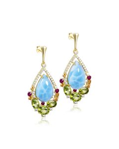 14K YG Larimar Earrings