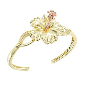 14K Y/P Dia Hibiscus Pendant