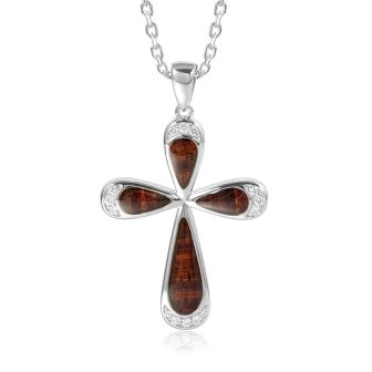 SS 925 Koa Wood Cross Pendant