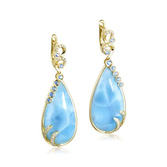 14K YG Larimar Tears of Joy Earrings