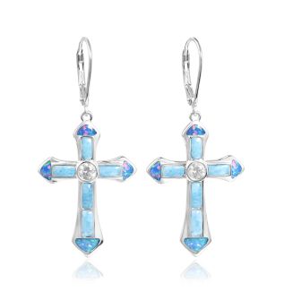 SS 925 Larimar and Opal Cross Earrings