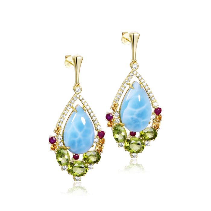 14K YG Larimar Earrings